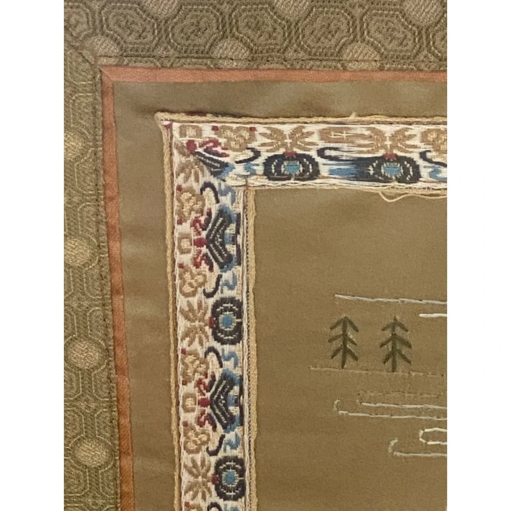 Antique Chinese Silk Embroidery Framed Garden Scene Landscape Wall Art Panel